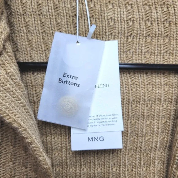 Mango Cottagecore Button-Up Knit Cardigan Size XS Preppy Chic Brown Wool Blend - Picture 3 of 7